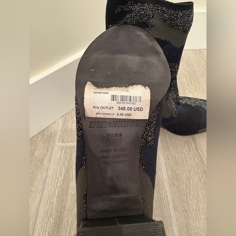 Zadig & Voltaire Blue/Black Camouflage Print Canvas Heel Ankle Boots Size 8 (39) - Picture 11 of 12